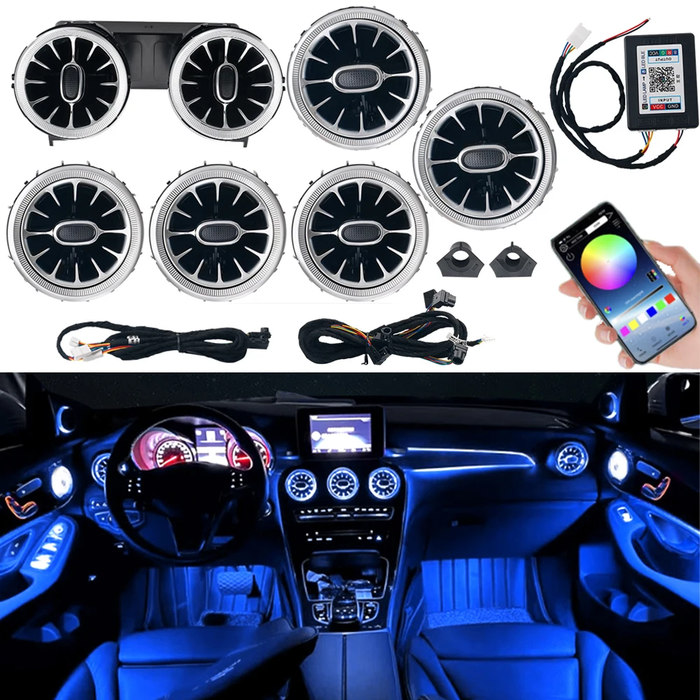 Led Ambient Light Air Conditioning Outlet Turbine Nozzle Kit For Mercedes-Benz C-class W205 15-21 GLC X253 15-22 Control By App