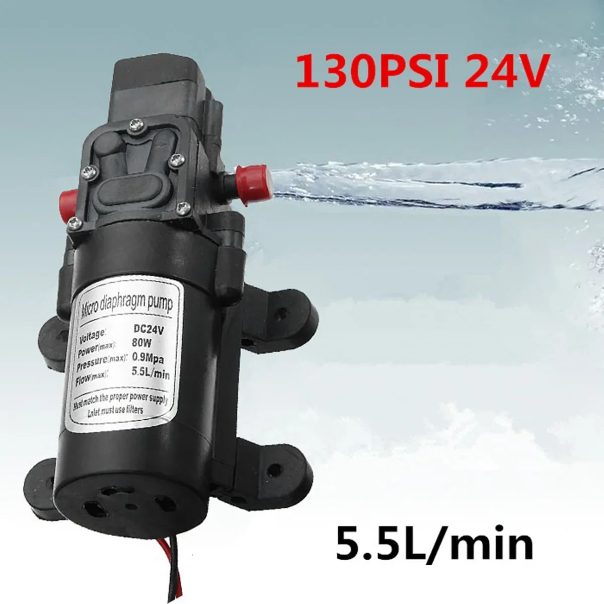 DC 12V 100PSI 60W / 24V 130PSI 80W Electric Water Pump Micro High Pressure Diaphragm Water Pump Sprayer Car Wash