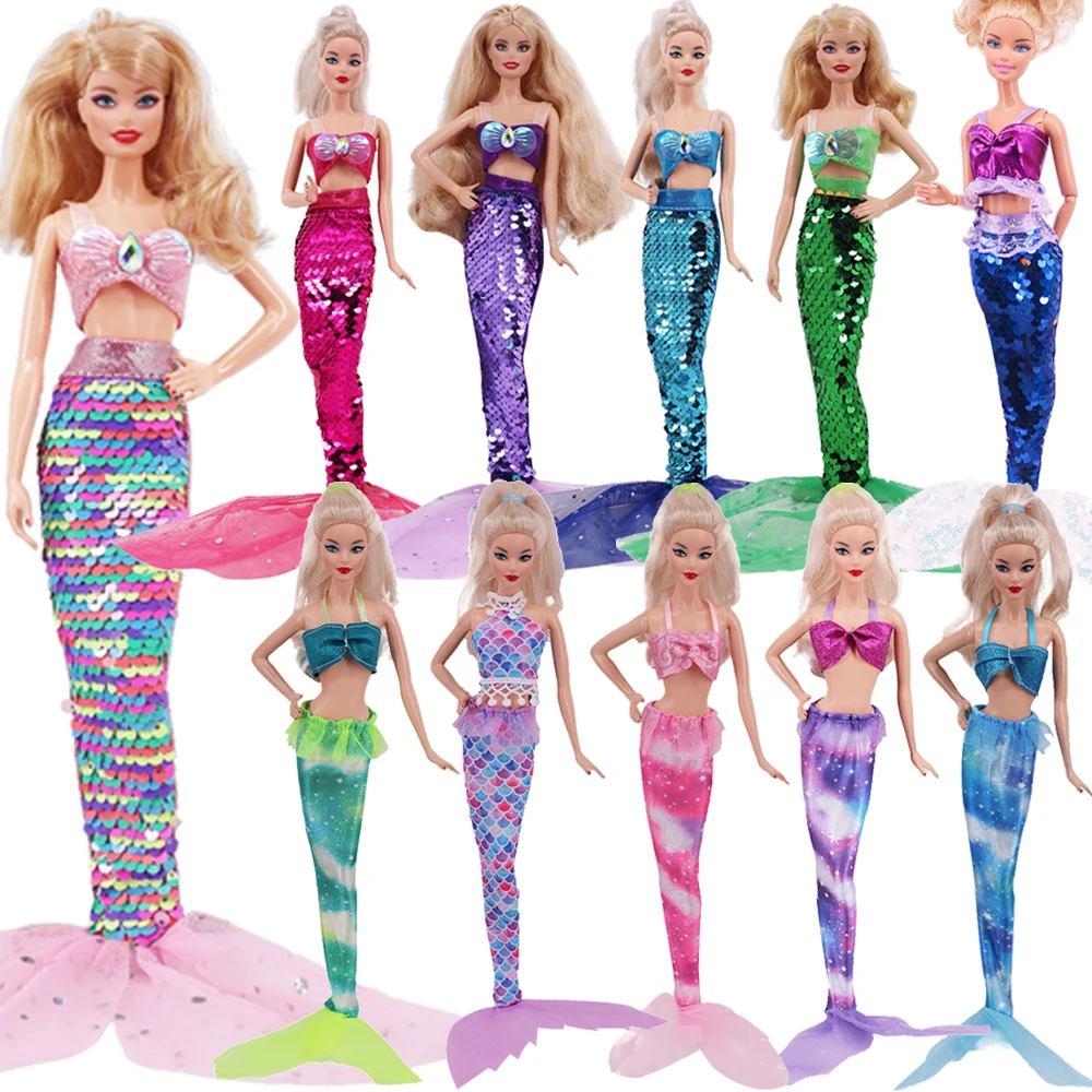 Pop Doll Clothes Sequin Mermaid Swimsuit Dress Swimming Circle For 11.8Inch Barbis&BJD Doll Clothing Accessories,Girl‘’s Toys