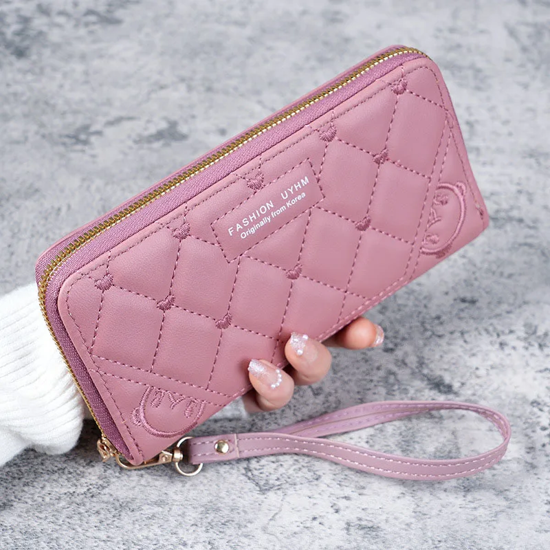 Women Zipper Purse Wallets Fashion Heart Female Solid Color PU Leather Coin Purses Ladies Long Wristband Card Holder Clutch Bag