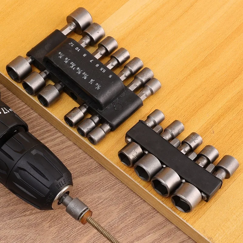 14-Piece Hexagon Nut Driver Set Steel Socket Screwdriver Wrench Electric Impact Bolt Handle Tools with Drill Bit Adapter