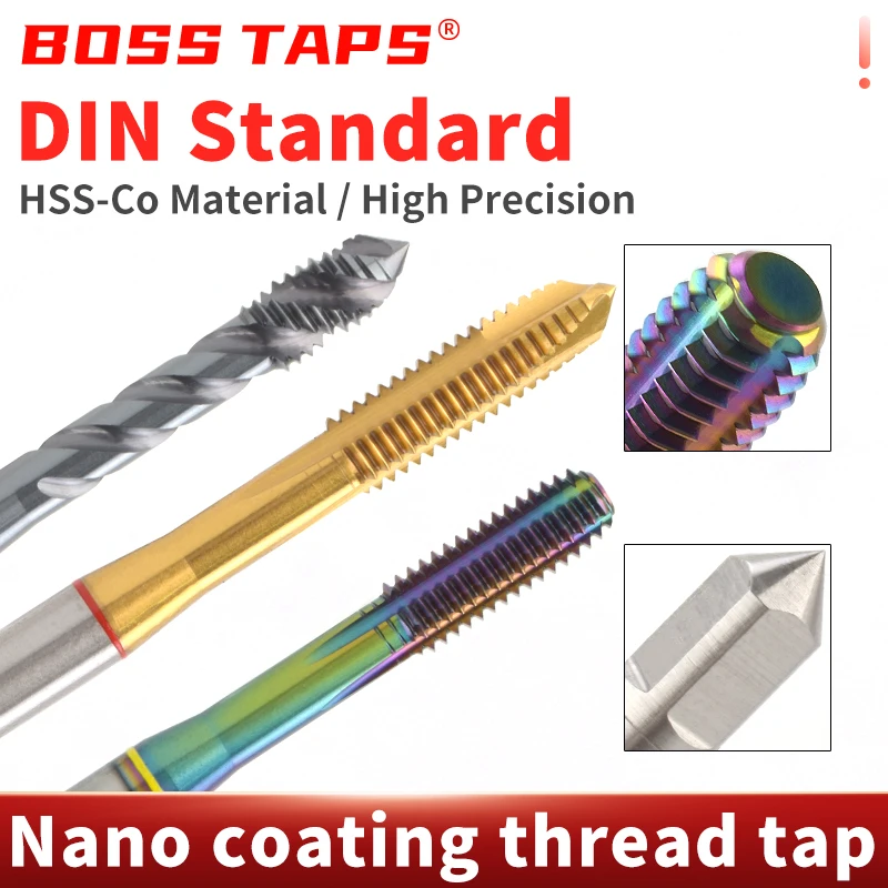 

Машинные резьбовые метчики HSS-CO DIN 371 376 с синим, красным, желтым кольцевым спиральным наконечником, формованные методом точечной прокатки, M2 M3 M4 M5 M6 M8 M10 M12