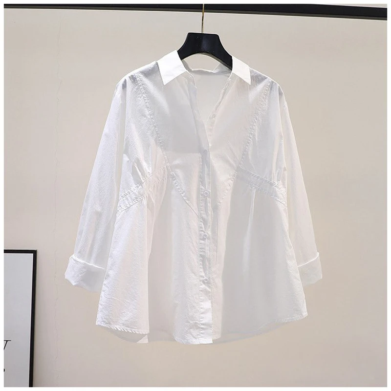 Simple Casual Solid Loose Long Sleeve Button Up Shirt Spring Autumn Lapel Cotton All Match Top Blouse Women Blusas Mujer Clothes