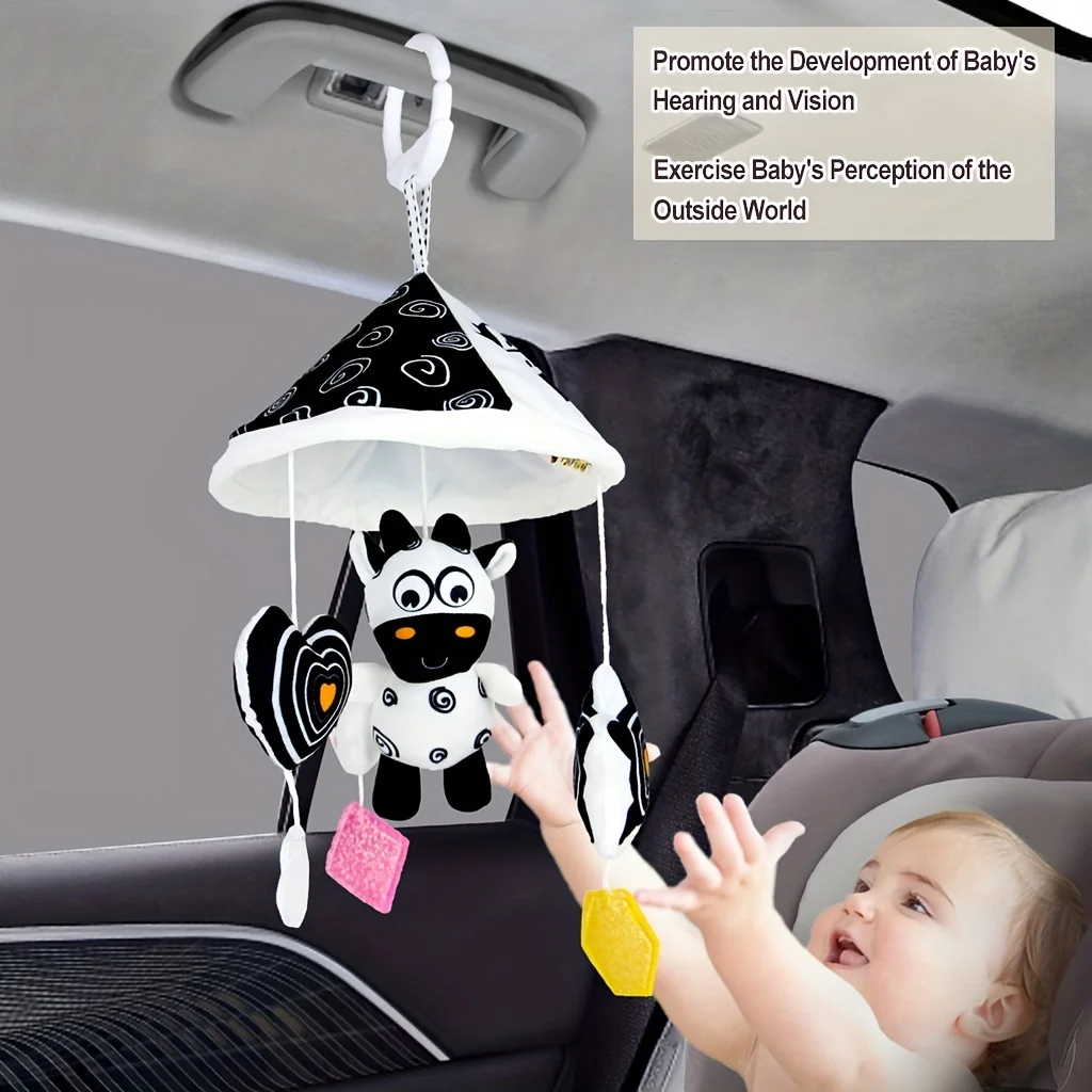 Plush Stroller&Car Seat Hanging Rattle with Soft Cow Design,  Safe Sensory Development Toy for Infants, Soft Fabric Construction