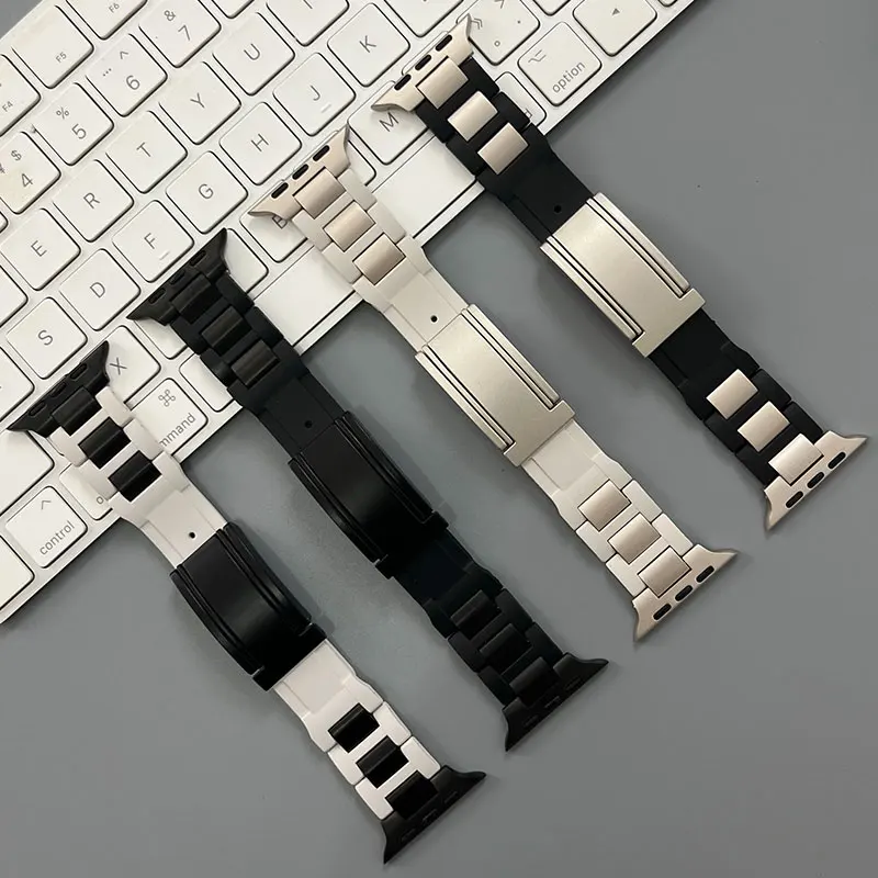 

Metal+Silicone Strap For Apple Watch Band Ultra 2 49mm 45mm S10 46mm 44mm 42mm Steel Bracelet Correa iWatch Series 9 8 7 6 5 4 3