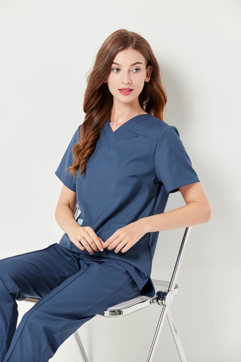 Uniforme de trabajo de alta calidad para clínica Dental, conjunto de dos piezas para mujer, ropa Exfoliante para médico, Color azul