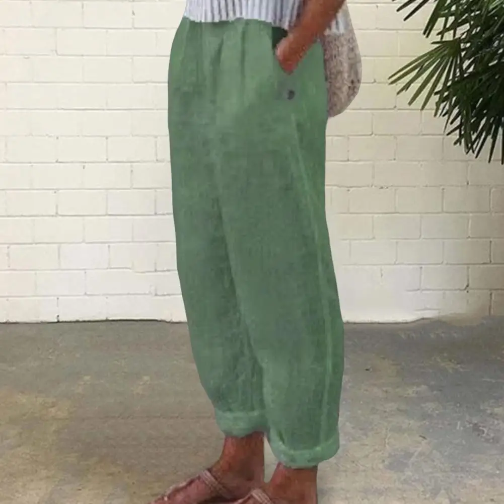 Pantaloni Vintage da Donna a Vita Alta con Elastico e Tasche Oblique, Gamba Larga Dritta, Vestibilità Ampia, Stile Retrò - Abbigliamento Femminile 80%