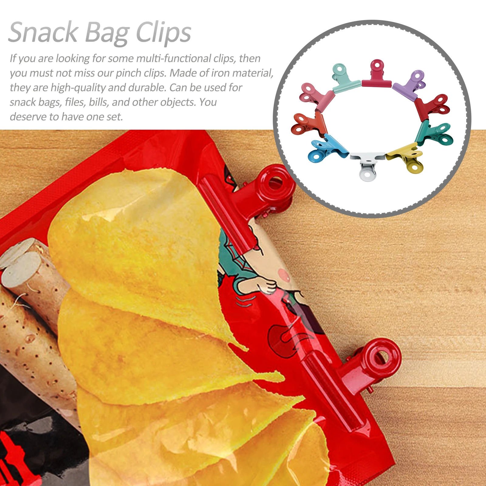 

10pcs Metal Office Clips Bag Clamps for Food Snack Sealing Home Kitchen Use Portable Document Organizer Clamp