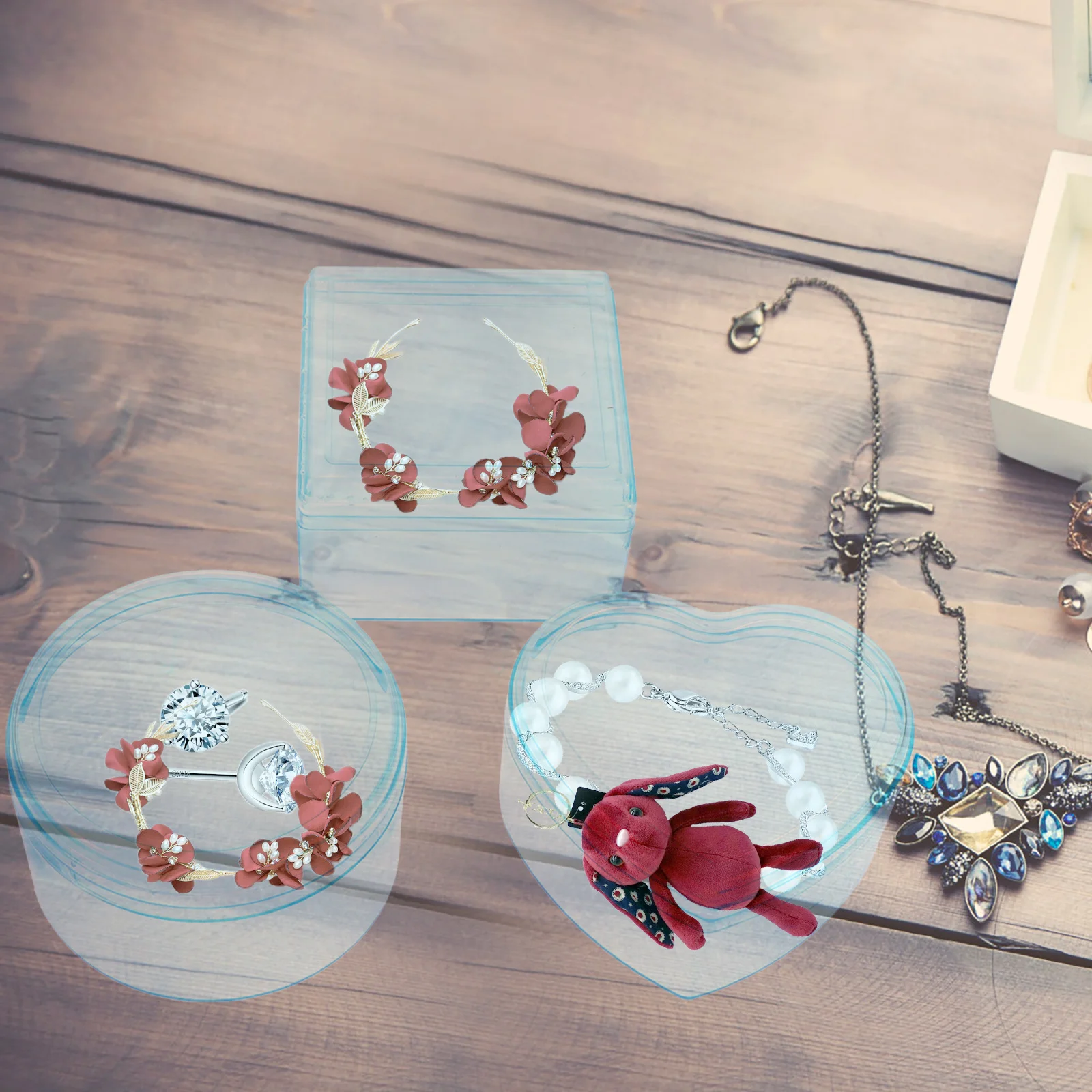

3 Pcs Decorative Boxes High Hardness Plastic Containers ies Jewelry Coins Small Storage Blue Color