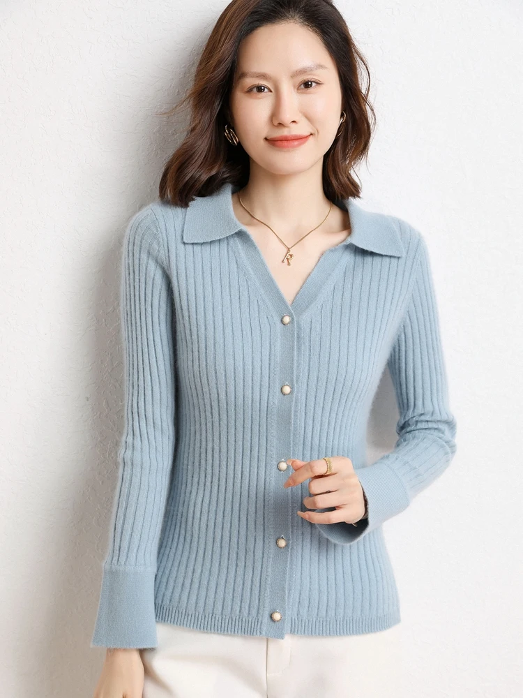 

Choice Luxury Women 100% Cashmere Sweater POLO-Collar Cardigan Cable Knitting Warm Sweater Coat Autumn Winter Cashmere Clothes