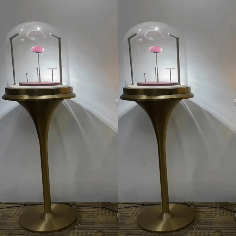 

Stainless steel luxury jewelry display cabinet round glass cover table crafts