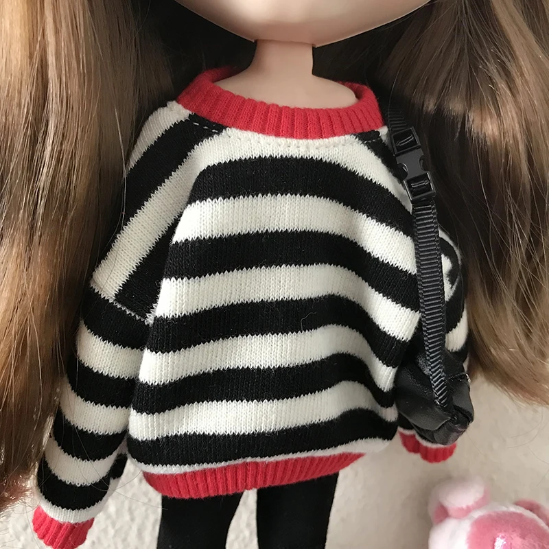 New Arrival Blythe Clothes Fashion Stiped Sweater and Pants Suit for Blyth 30 cm 1/6 Dolls Azone Licca Doll Accessories