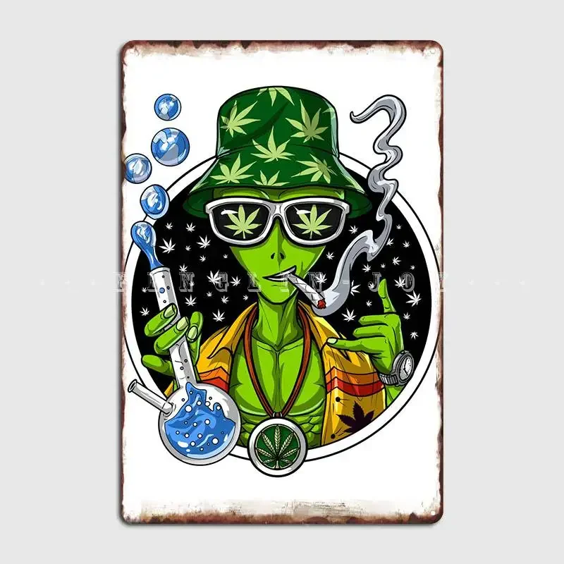 Stoner Alien Smoking Weed Metal Sign Pub Party Create Wall Decor Tin Sign Poster