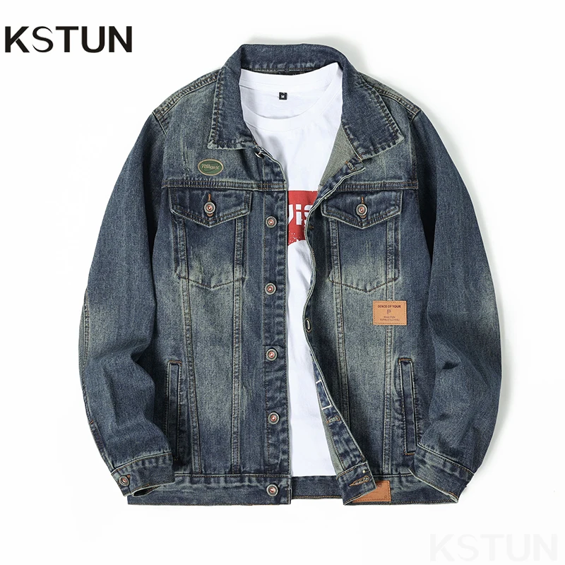 

KSTUN 2025 весенне-осенняя мужская джинсовая куртка, рабочая одежда, джинсовое пальто для мужчин, лоскутное повседневное свободное уличное мужское пальто