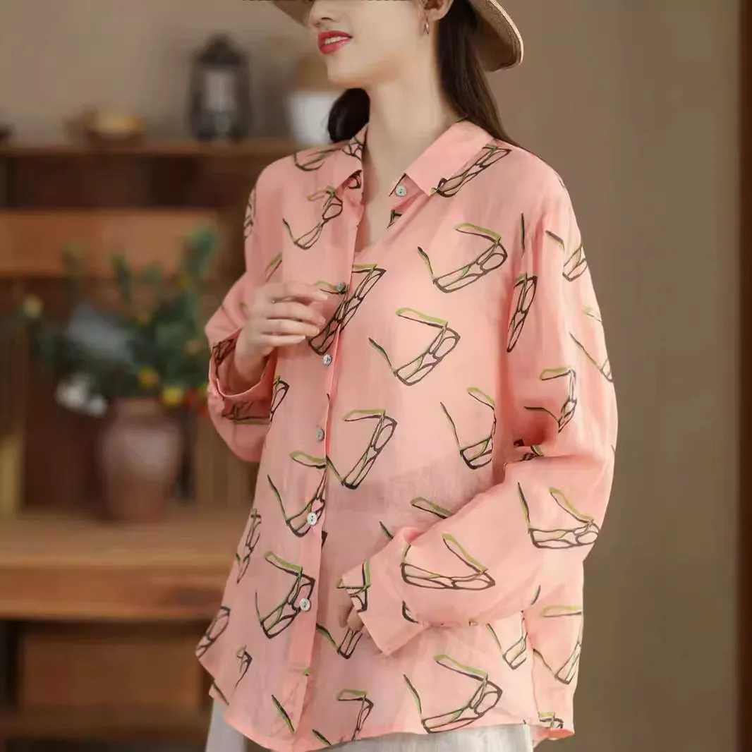 قميص رامي فاخر مطبوع عليه زهور على الموضة الربيعية للنساء بأكمام طويلة وفضفاض غير رسمي ملابس الشارع الشهير بلوزات يومية #4