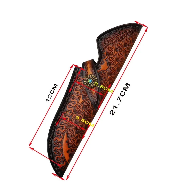 21.7cm Cowhide Embossed Fixed Blade Knife Leather Case Outdoor Camping Straight Knifes Holsters Home DIY Tool Parts With Buckle