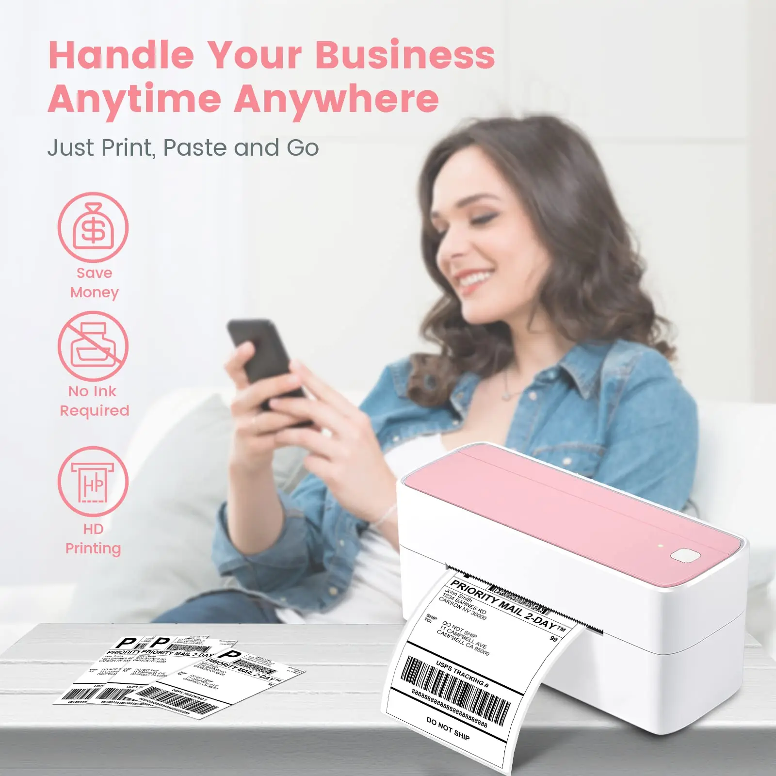 241BT Bluetooth Thermal Shipping Label Printer 4x6 for Small Business & Package, Compatible with Android, iPhone, Windows, Mac