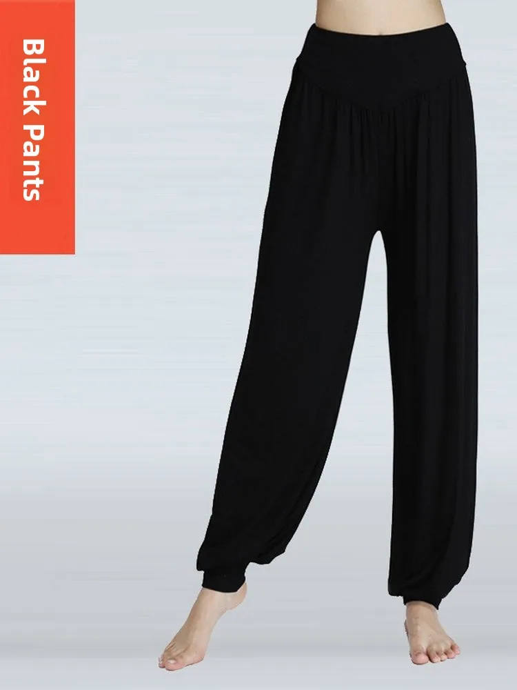 بنطلون يوجا جديد للنساء لممارسة الرقص المربع، مصنوع من القطن المودال المرن، مقاس كبير، فضفاض، بنطلون واسع الساق، رقيق للصيف