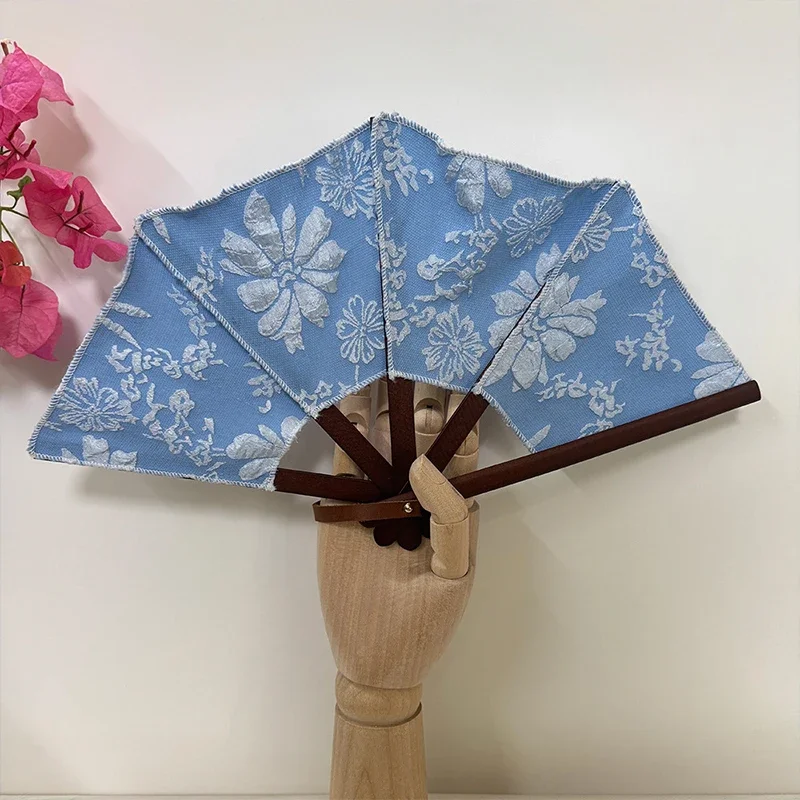 1pc Handmade Linen Fan Spanish-Style Fan Embroidered Double-sided Accessory Hand-decorated Wooden
