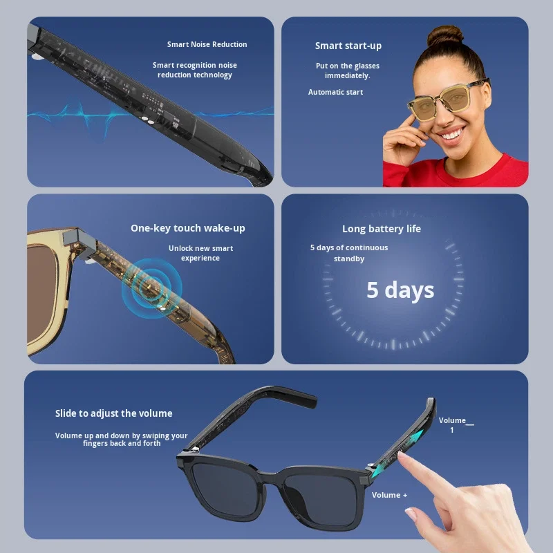 Cross-border black technology smart sunglasses wireless earphones polarized lenses music playback touch computer frame call