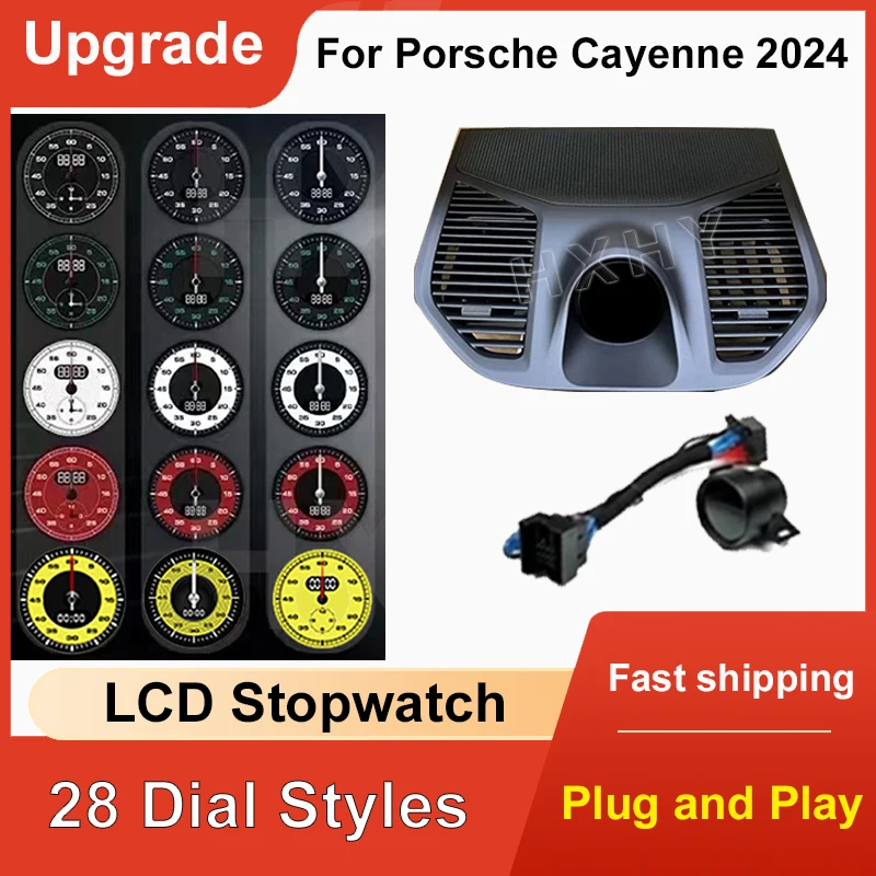 

New Upgrade LCD Car Stopwatch For Porsche Cayenne 2024 Interior Dashboard Central Clock Compass Time Electronic Meter