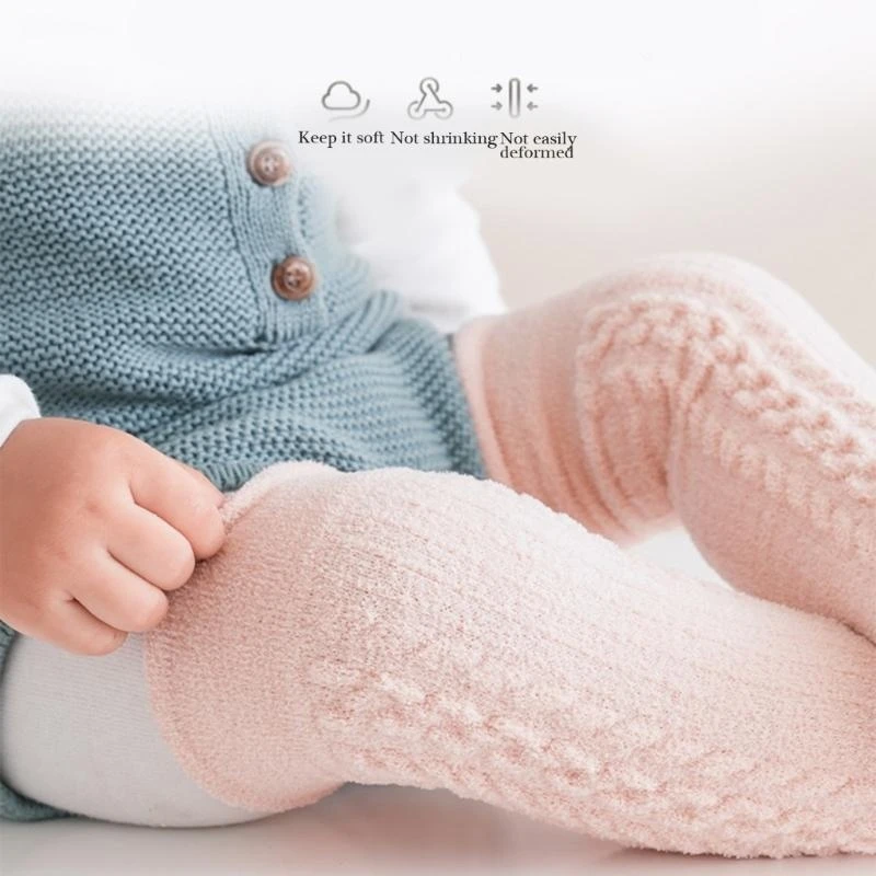 

J15U носки выше колена для младенцев с толстой теплой подкладкой из махровой ткани, зимние теплые чулки, однотонные гольфы до