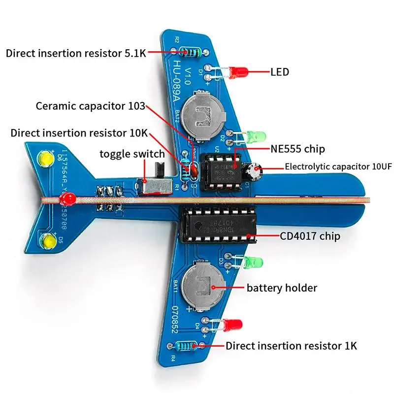 Kit de modelo de avión con luz de flujo LED, proyecto de programación y soldadura electrónica DIY, juguete educativo para construcción de circuitos y clase científica