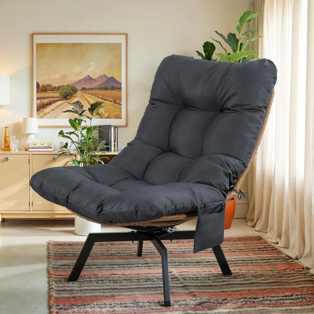 

360 Degree Swivel Wicker Accent Chair, Modern Soft Thick Cushion Rattan Lounge Chair, High Capacity Steel Frame, Customized