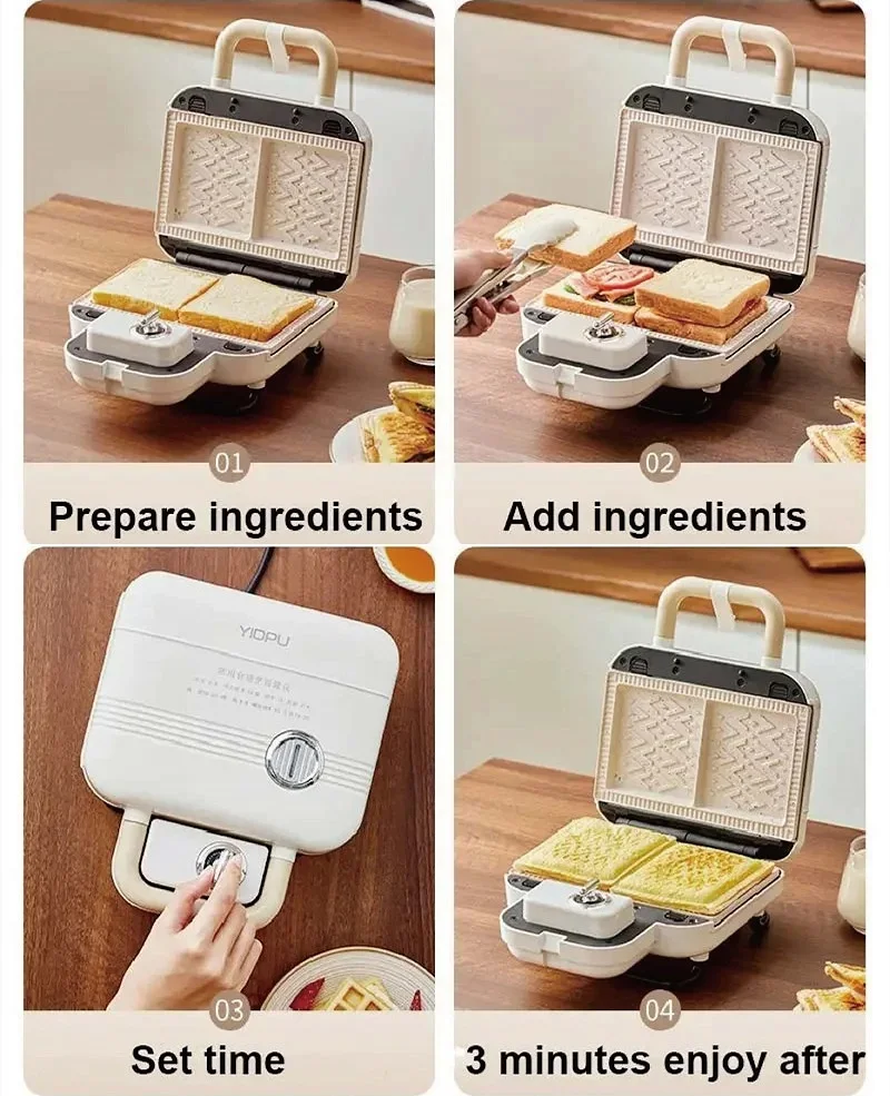 750W Multifunctional Breakfast Machine Waffle Machine Timer Fast Double Plate Non-Stick Sandwich Takoyaki Pancake Donut Machine