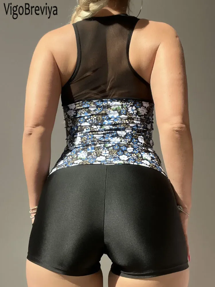 VigoBreviya 2025 Sexy Print Swimwear Women Mesh Patchwork Tankini Set Brazilian Lady Swimsuit High Waist Beach Summer Bath Suit