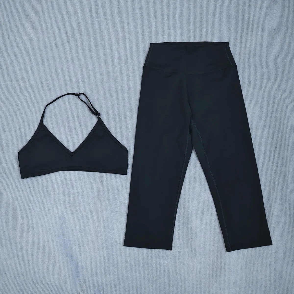 Ctenkevet Damen-Sommer-Sportset, 2-teilig, ärmellos, Sport-BH, Capri-Leggings, 3/4, zweiteiliger Fitness-Yoga-Laufanzug, Outdoor, weiblich – Detail 14