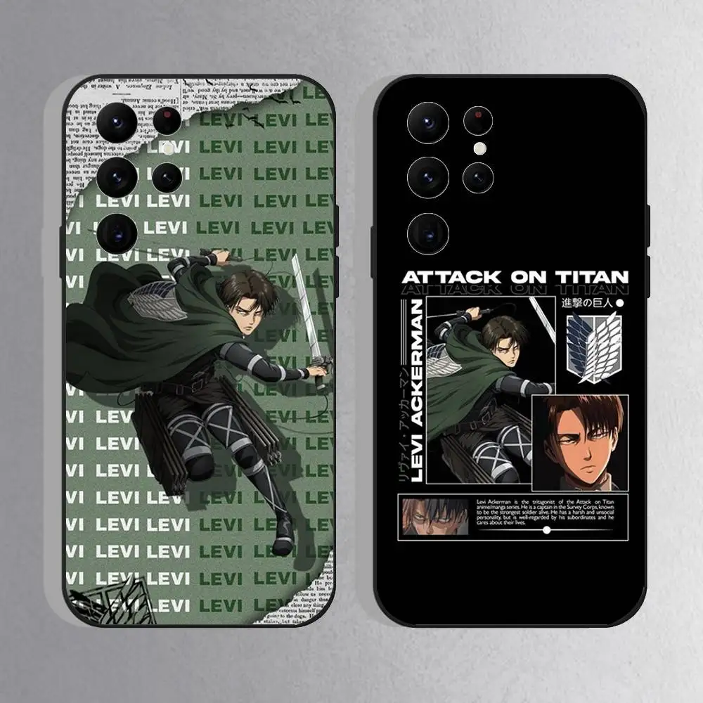 

Levi Attack On Titan Phone Case For Samsung S25,S24 Ultra,S20,S30 plus,S22 plus,S23,S30 Ultra 5G Silicone Black Shell