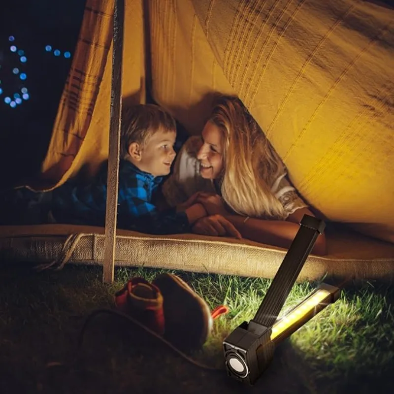 مصباح الصالة الرياضية، إضاءة الصالة الرياضية المحمولة للتلوث، ضوء العمل LED المغناطيسي القابل لإعادة الشحن، 180 °   قم بتدوير قابل للطي مع مصباح تخييم بخطاف تعليق