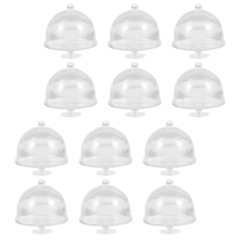 

12 Pcs Simulation Mini Cake Holder Cupcake Display Plate Small Tiny Dome Stand With Lid House Decor Cover Pan