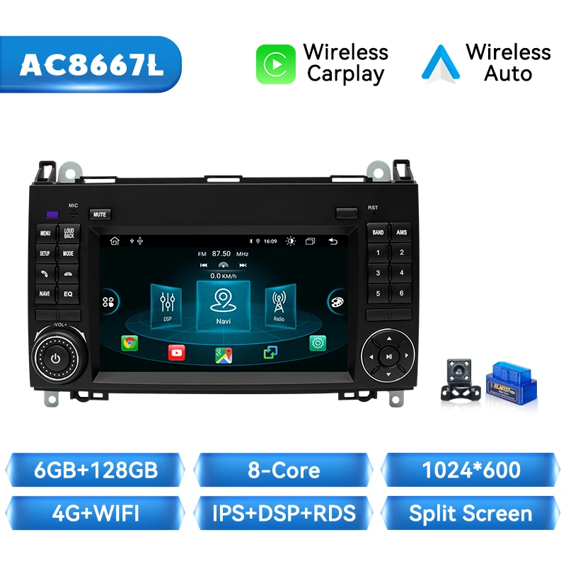 Android 14 Draadloze Carplay Auto Radio Voor Mercedes Benz B200 Sprinter W906 W639 Ab Klasse W169 W245 Viano Vito 8Gb + 128Gb Gps Ips