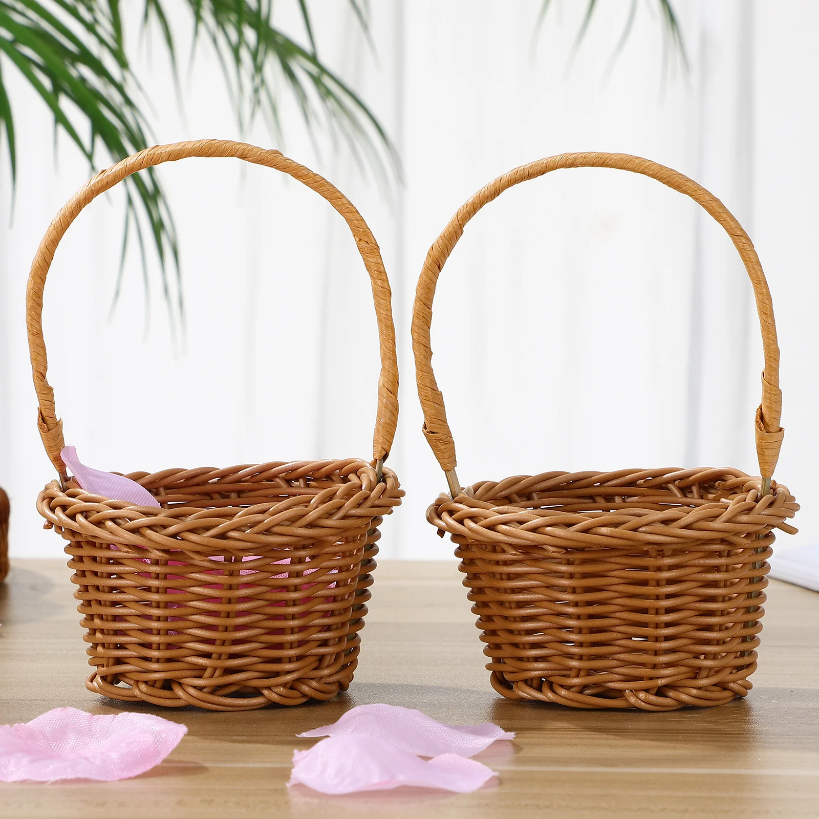 

2 pcs Handheld Mini Baskets Imitation Rattan Woven Small Storage Basket For Home Decor Crafts Kitchen Portable Organizer Rustic