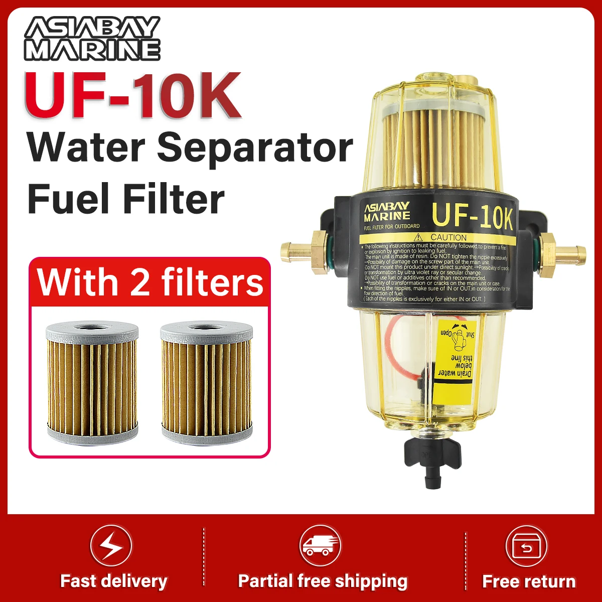 UF-10K Fuel Filter Element Water Separator Assembly Elements UF10K Outboard Motor Boat Engine Honda Yamaha Suzuki Mercury