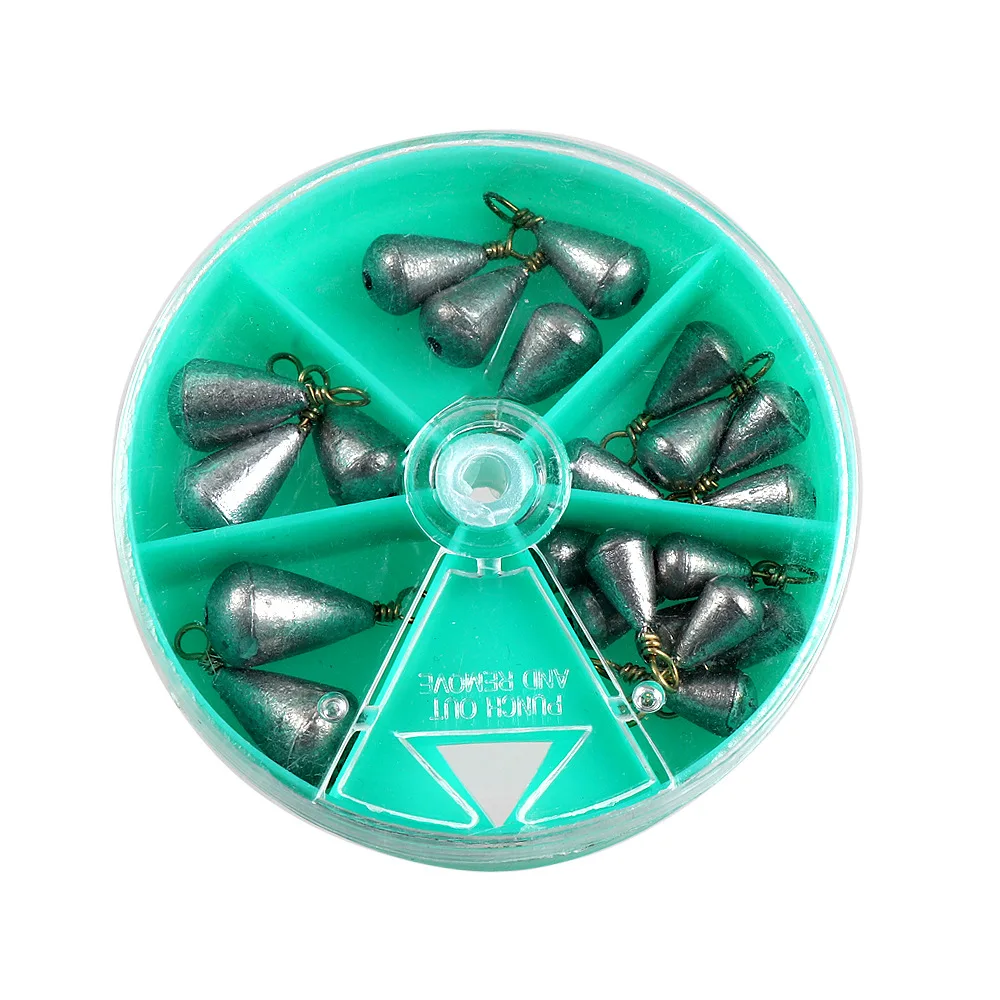 22-teiliges Set mit Box Blei-Angelblei 3,5g/5g/7g/10g/14g Gewicht Blei-Sinker in Box mit Messingwirbeln Angelzubehör Blei-Sinker – Detail 7