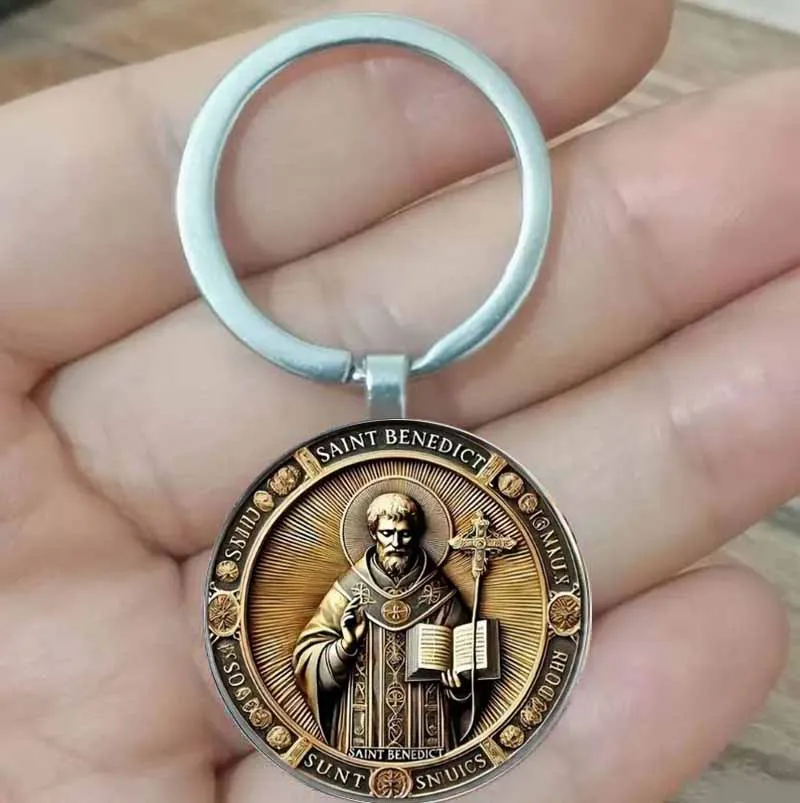 

Vintage Saint Benedict Medal Keychain - Alloy, a unique holiday gift for men, suitable for Christmas, Thanksgiving or Mother's D