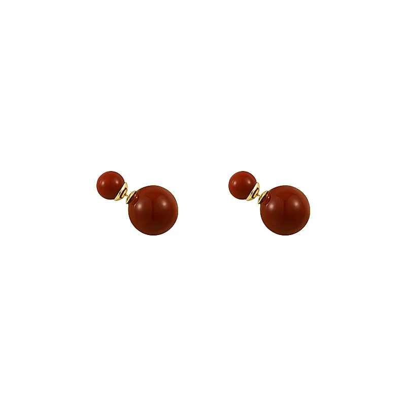 Boucles d'oreilles à clous en perles de taille double face, boucles d'oreilles rouges du Nouvel An, sens populaire haut de gamme, adaptées au nouveau chinois, 2024