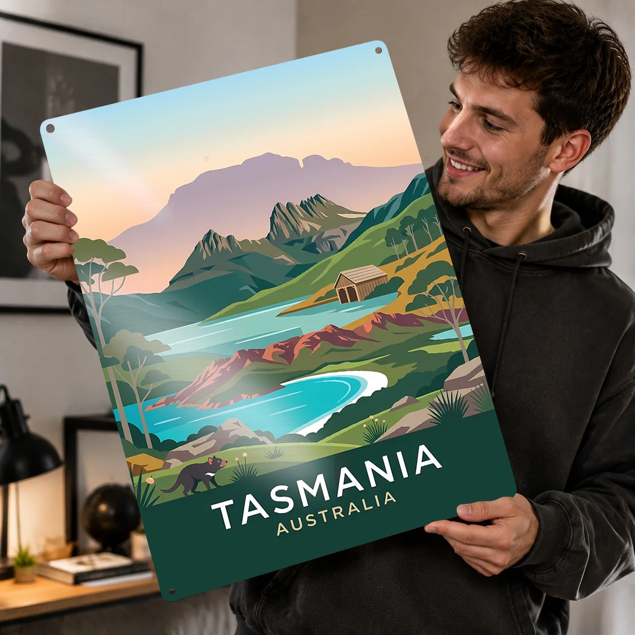 Tasmania Australia Travel 3D Printed Texture Poster Personalized Wall Art Retro Metal Tin Signs for Home Decor Room Wand Deko