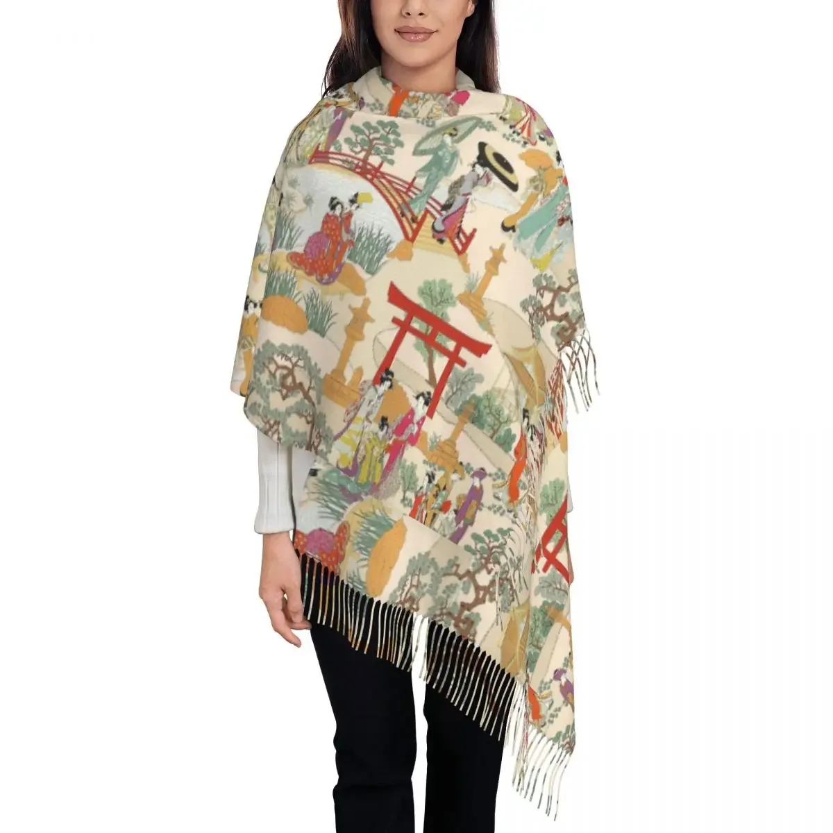 Customized Print Vintage Geishas Scarf Women Men Winter Warm Scarves Antique Traditional Art Shawl Wrap