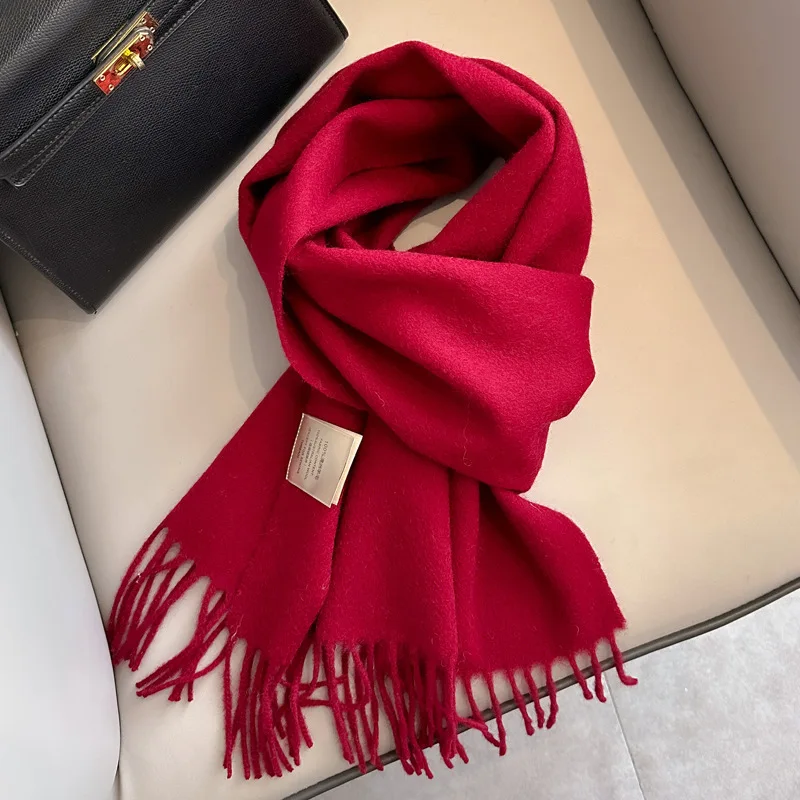 Pure wool scarf, popular for female winter students, warm scarf, new versatile tassel narrow scarf for couples