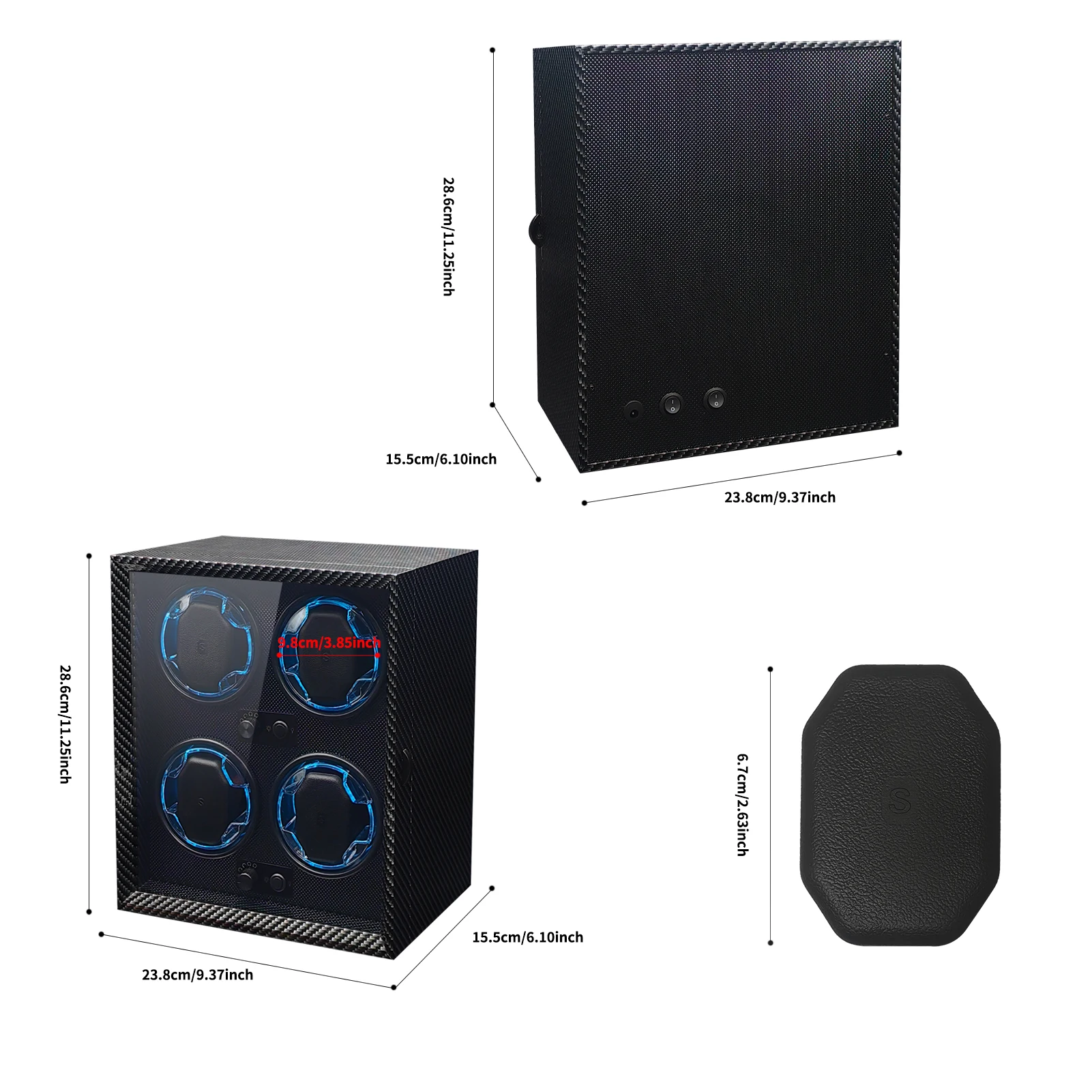ZOEJOE 4+0/2+0 Watch Winder, Carbon Fiber Texture, USB Power, Quiet Motor, Clear Cover, Automatic Mechanical Watch Storage Box