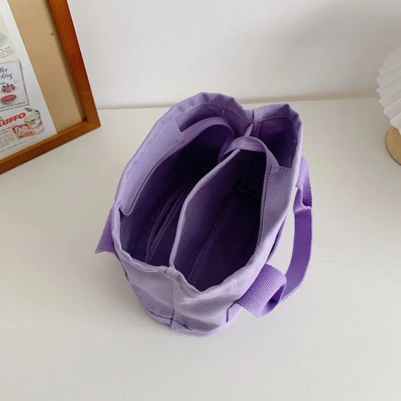 كارتون لطيف حقيبة يد جديدة سعة كبيرة حقيبة قماش قنب المرأة عادية صغيرة مربعة حقيبة كورومي الغداء حقيبة