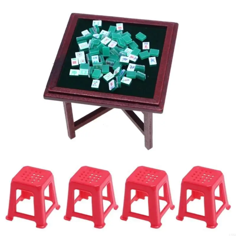 Puppenhaus Mahjong Fliesen Set realistische Puppenhäuser Mahjong Set realistisches Spiel realistisch 1:12 Modell Mini Größe L8RB