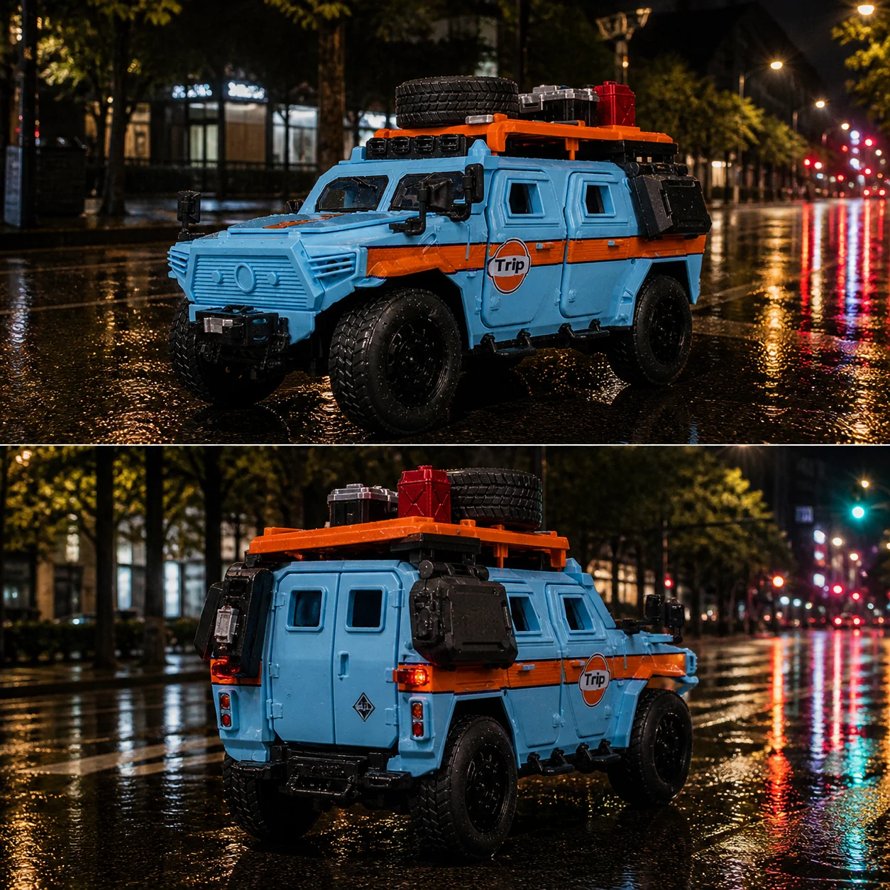 

Retro Gulf Oil Design 1:18 Dongfeng Mengshi Alloy Off Road Car Pull Back Light Sound Exquisite Collectible Ornament