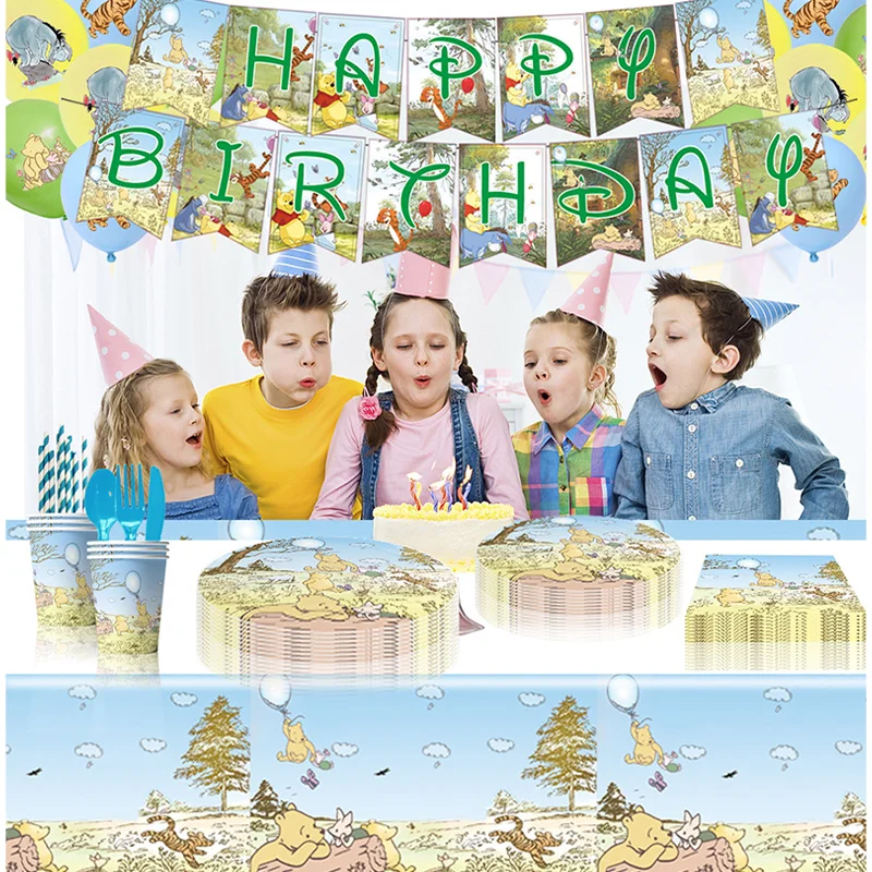 Disney Winnie the Pooh Partyzubehör Bär Banner Ballon Tasse Teller Servietten für Kinder Babyparty Geburtstag Party Dekor Spielzeug Geschenk