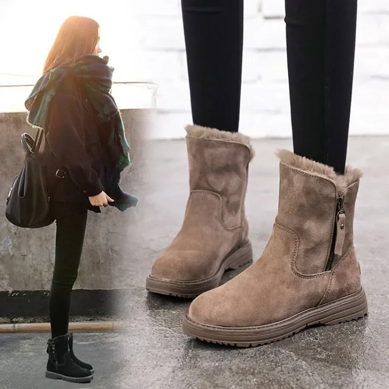 New Winter Boots Women Ankle Boots Warm Plush Winter Woman Shoes Plus Velvet Side Zipper Short Boots Botas  2024