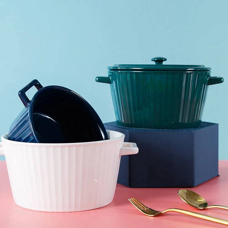 Binaural ชามซุปขนาดใหญ่เซรามิคชามใหญ่ชามบะหมี่กึ่งสําเร็จรูปพร้อมฝาปิดญี่ปุ่นสร้างสรรค์ชามซุปบนโต๊ะอาหาร